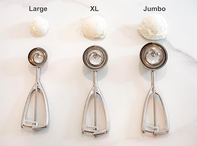 Jenaluca Extra Large Ice Cream Scoop - 1/3 Cup Disher Size #12 stainless steel scooper for food, cupcake batter & icecream