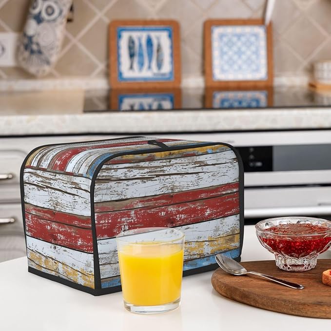 Multicolored Wood Stripes Toaster Cover 2 Slice, Cute Rural Bread Machine Cover, Washable Dust-Proof Cover for Kitchen Small Appliance Cover,with Top Handle