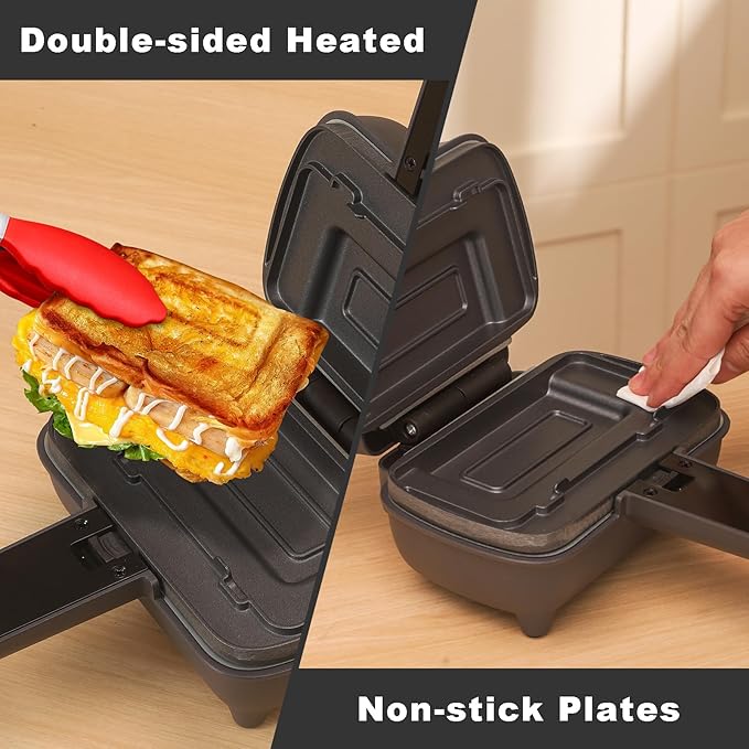 UVFAST Mini Sandwich Maker with Removable Plates: Portable Grilled Cheese Maker, Electric Breakfast Sandwichera with Non-Stick Plates, Hot Sandwich Maker Press for Cooking Breakfast, Grilled Cheese