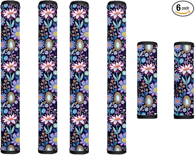 6 PCS Refrigerator Door Handle Covers Kitchen Electrical Appliances Handle Protector Easy Installation Keep Off Stains Dust Fingerprint Smudges, Hippie Flower Lotus Blue