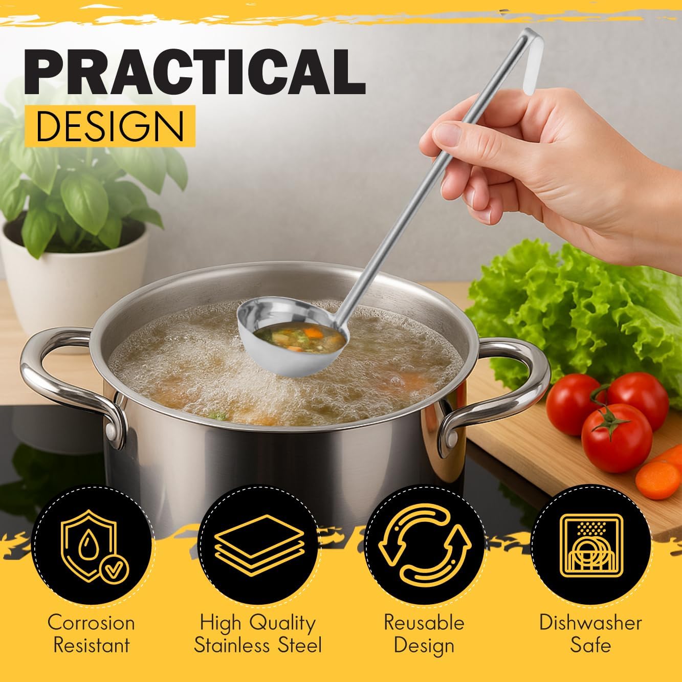 Ladle - Durable Stainless Steel Ladle Serving Measuring Soup Dressing Sauce Gravy Sturdy Dependable Long Handle for Kitchen (1, 1 Oz.)