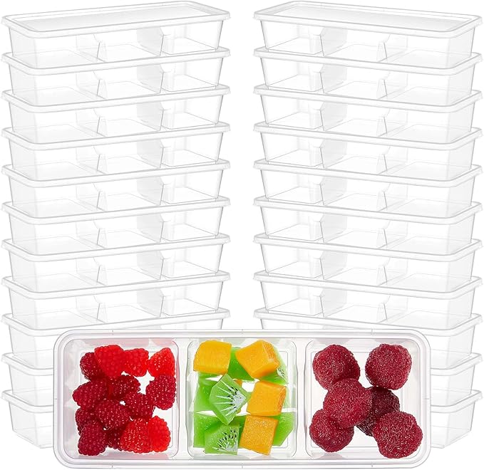 Hushee 5 Pack 17 oz Small Meal Prep Containers with 3 Compartments Snack Containers with Lid Disposable Plastic Bento Box Travel Lunch Food Boxes Stackable for Office Picnic (Clear)