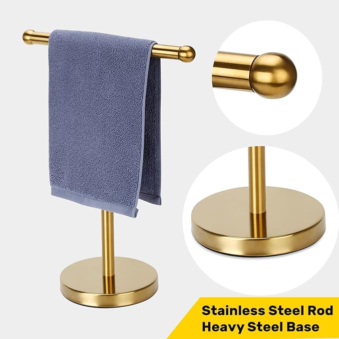 Hand Towel Holder Gold, Hand Towel Rack Stand with Heavy Weighted Base, Countertop Hand Towel Holder Stand for Bathroom，SUS304 Stainless Steel (Gold)