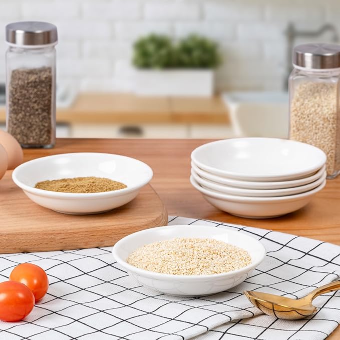 Eisinly 6 Pack Dip Bowls, 3 OZ Ceramic Soy Sauce Dish, White Dipping Sauce Bowls Small Dishes Serving for Tomato Sauce, Soy, BBQ Party Supplies