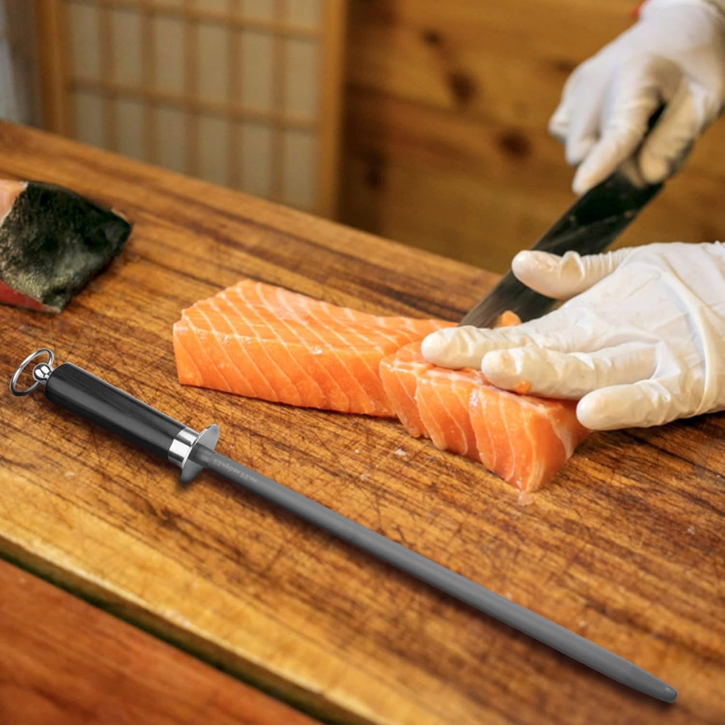 honing steel knife sharpener ，high carbon steel knife sharpener rod,12 Inch Knife Sharpening Steel Honing Rod（black）