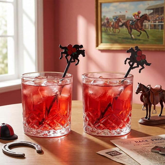 30 Pcs 6 Inch Derby Horse Racing Drink Stirrers with Red Rose, Plastic Racing Swizzle Sticks for Cocktails Reusable Horse Party Decorations for Derby Day Bar Home Party Favors