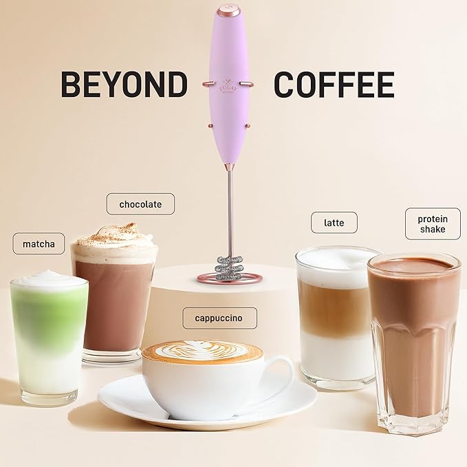 Zulay Kitchen Patented Tornado Triple Whisk Milk Frother with 4 Duracell Batteries – Handheld Foam Maker for Coffee, Lattes, Matcha & Hot Chocolate – Rich, Creamy Froth in Seconds - Rose Gold