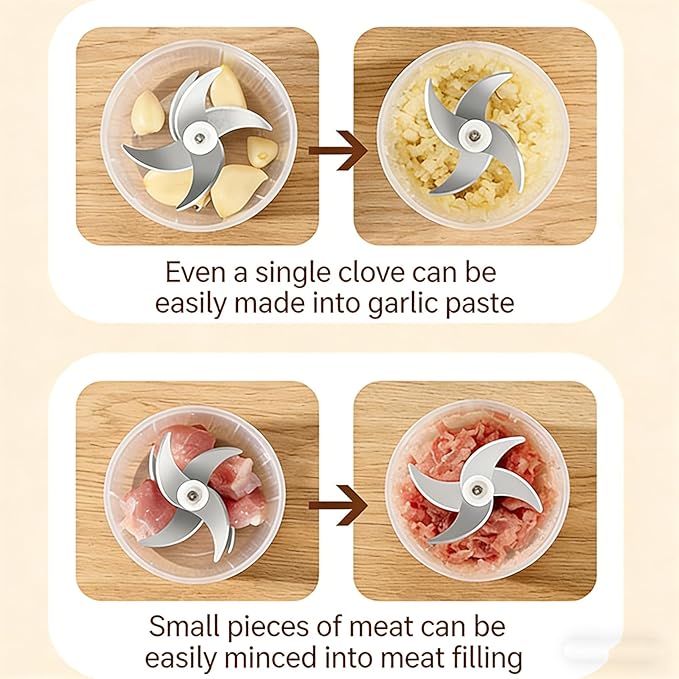 Electric Garlic Chopper, Mini Portable Veggie Cutter, Veggie Chopper with Container and Lid, Rechargeable Cordless Food Chopper for Garlic, Onion, Chili, Fruits Vegetables (White)