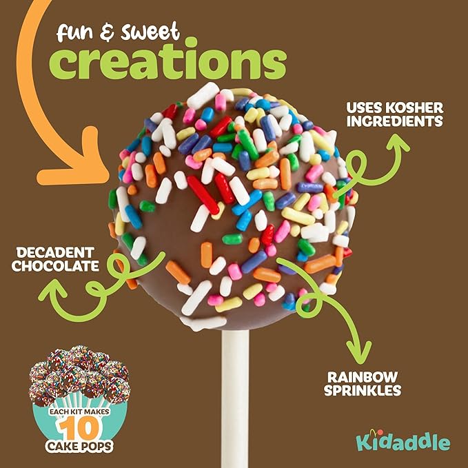 Kidaddle DIY Cake Pop Kit for Kids – Chocolate Drizzle | Kid Baking Kit with Premeasured Ingredients, Decorating Supplies | Made in USA | Certified Kosher | Christmas Kids Gift for Girls & Boys