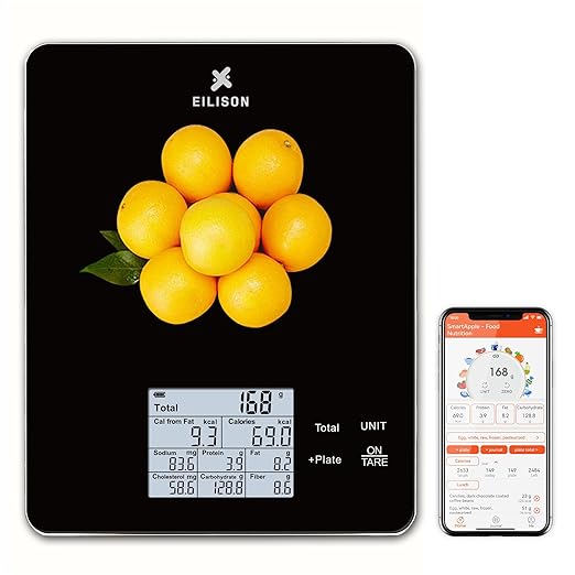 EILISON Smart Kitchen Scale with Nutrition Calculator, Digital Food Scale, Large TFT Color Display, Bluetooth App for 999+ Foods, Calorie Counter & 24 Nutrients Analyzer, 5000g Cap (Kitchen Black)