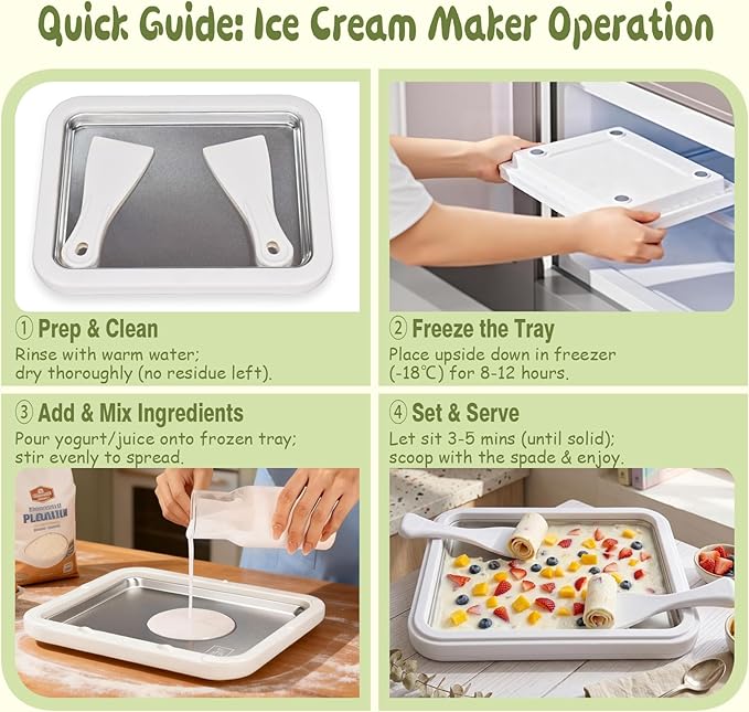 Rolled Ice Cream Maker,304 Stainless Steel Instant Ice Cream Machine with Ice Cream Tray – DIY Frozen Yogurt, Gelato, Sorbet & Slushie Maker Kit for Family Fun, Easy to Use & Clean (Peach Blossom)