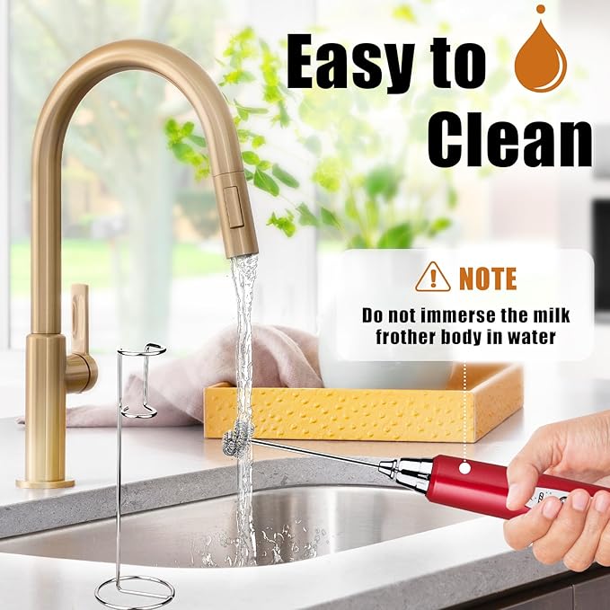 Nahida Rechargeable Milk Frother Wand for Coffee Include Stand - Red