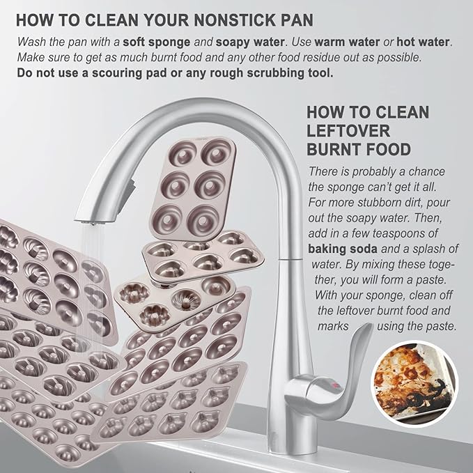 CHEFMADE Donut Mold Cake Pan, 20-Cavity Non-Stick Ring Doughnut Bakeware for Oven Baking (Champagne Gold)