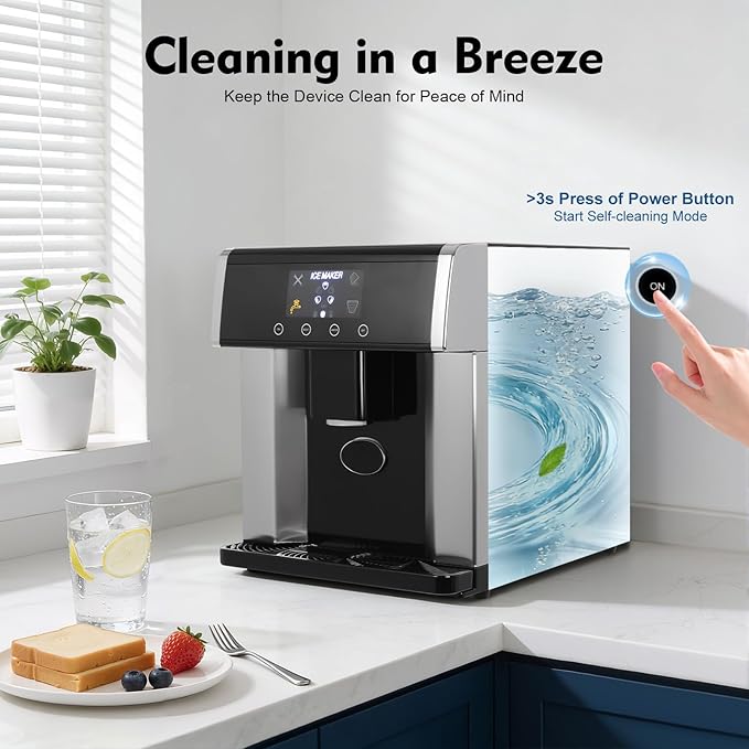 2 in 1 Water Dispenser Ice Maker, Countertop Water Cooler Dispenser Built-in Ice Maker with LCD Display and Self-Cleaning, 10Mins Quick Ice Make, 1.3lbs Ice Storage for Home Office