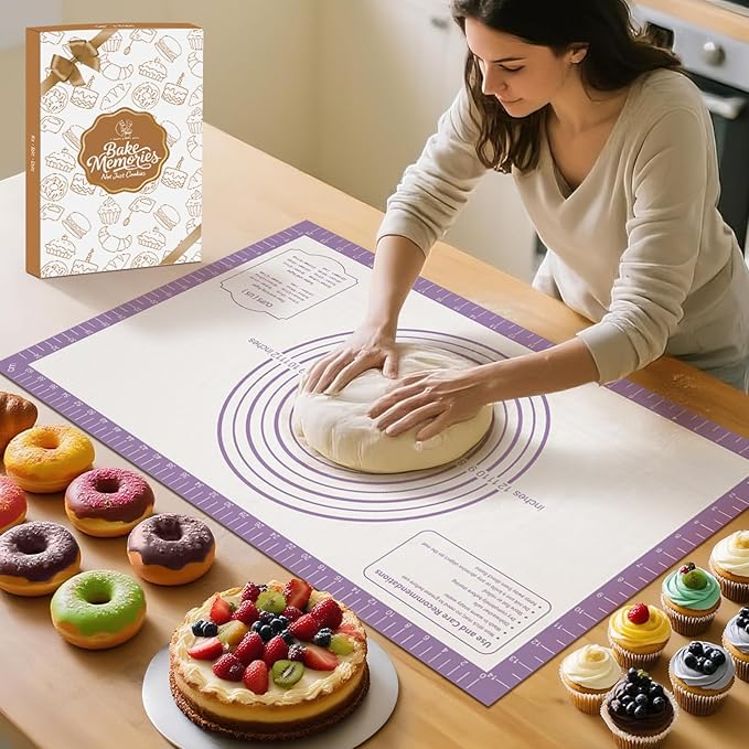 Non-stick Silicone Pastry Mat, Extra Large Silicone Baking Mat for Cookie Bread Pizza Pie Crust, Silicone Dough Mat for Rolling, Non-slip& Heat Resistant Purple 32X24 INCH