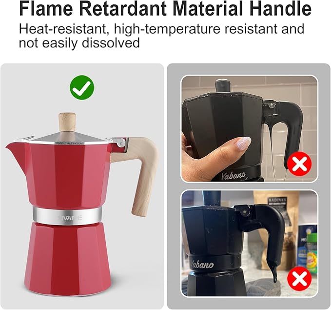 Sivaphe Aluminum Moka Pot 9 Espresso Cups, Percolator Espresso and Coffee Maker, Portable Stovetop Italian and Cuban Café Brewer for Home and Camping Red