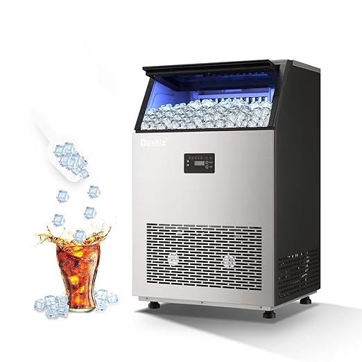 Dessiz Commercial Ice Maker Machine, 130lbs/24H Stainless Steel Under Counter ice Machine with 40lbs Ice Storage Capacity, Freestanding Ice Maker.