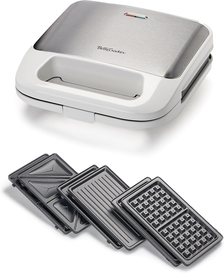3-in-1 Indoor Grill, Sandwich/Panini Press & Waffle Maker Plus, White