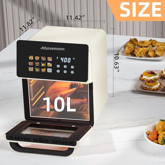 10L Large Xl Pro Air Fryer Oven With Grill Combo For Kitchen Countertop Use,12 in 1 Smart Convection Ovens,AirFryer With Glass View Window,Nonstick Basket,Fryer Liners,Removable Door-White