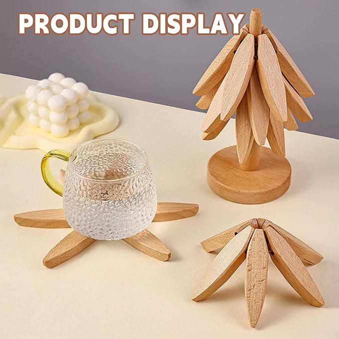 Natural Foldable Black Walnut Wooden Trivet Set - 4 Trivets + 1 Stand for Hot Dishes, Pot, Bowl, Teapot, Hot Pot Holders (Black Walnut 2PCS)