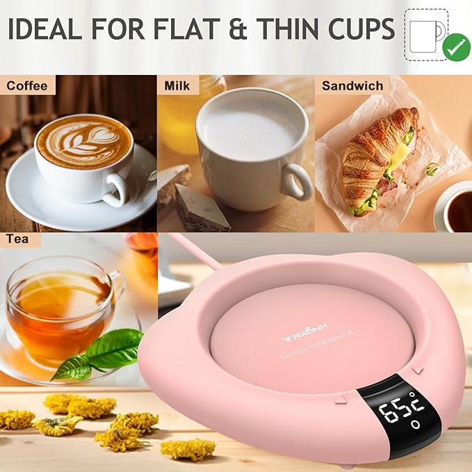 TRILINK Coffee Mug Warmer (No Cup), Electric Cup Warmer for Desk, 3 Temperature Levels, Auto Shut Off, Portable Mug Heater for Coffee, Beverage, Milk, Tea and Hot Chocolate, Pink