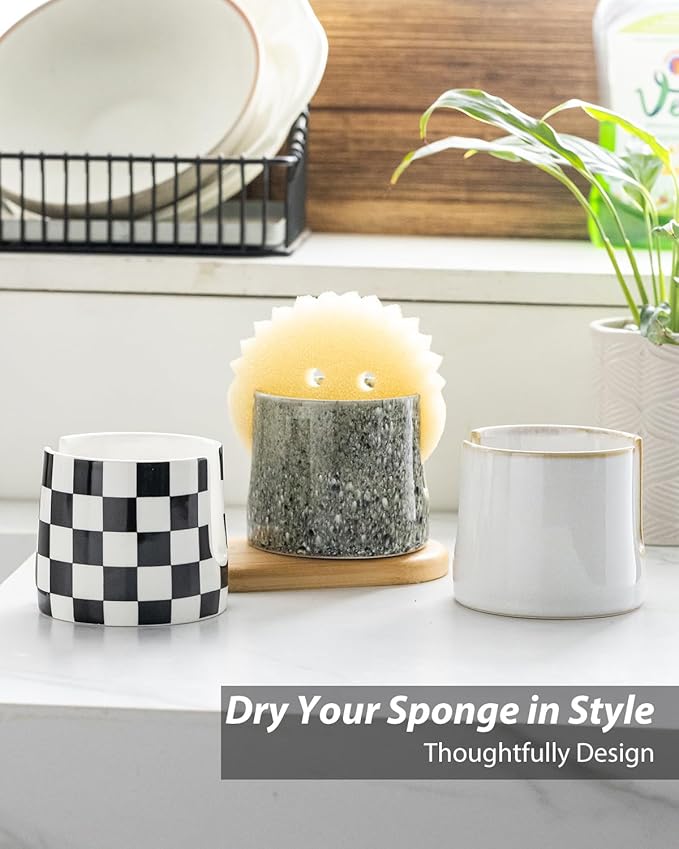 Kitchen Sponge Holder, Ceramic Dish Sponge Holder Scrubby Daddy Farmhouse Dish Rack Brush Holder for Bathroom, Kitchen, Sink, Special Gray