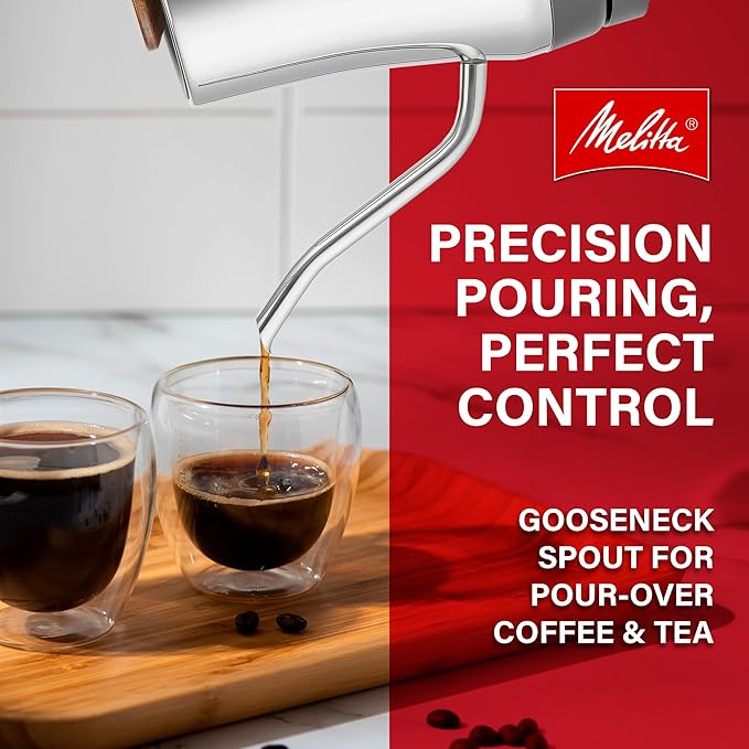 Melitta Precision Pour X Stainless Steel Gooseneck Electric Kettle with Wooden Handle and Knob