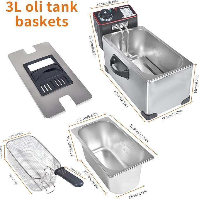 3L Deep Fryer with Basket, 1300W Small Deep Fryers for Home Use, Fryer Pot with Temperature Control, View Window Lid,Stainless Steel Body Electric Deep Fryer Pot for Restaurant