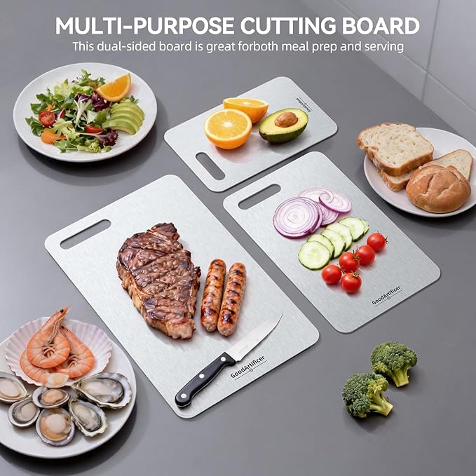 Titanium Cutting Boards,100% Pure Titanium Kitchen Cutting Board, Double-Sided Non-Toxic Cutting Board, Ideal for Slicing and Dicing Meats, Features Handle, Dishwasher Safe,16"L*10"W