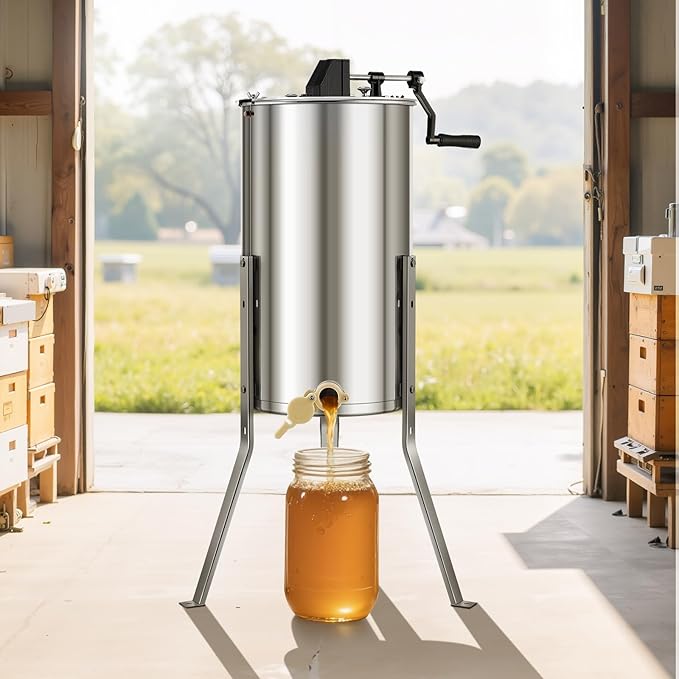 VEVOR Honey Extractor, 2 Frame Manual Honey Extractor with Transparent Lid, Stainless Steel Honeycomb Drum Spinner with Height Adjustable Stand,Honeycomb Extraction Centrifuge Equipment for Beekeeping