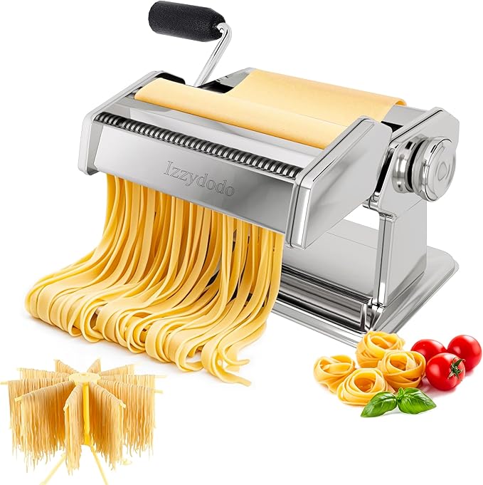 Pasta Maker Machine Set Noodle Machine with 2-in-1 Roller & Cutter, Pasta Drying Rack, 9 Adjustable Thickness Settings, Gifts for Her– Make Spaghetti, Fettuccine, Lasagna & More