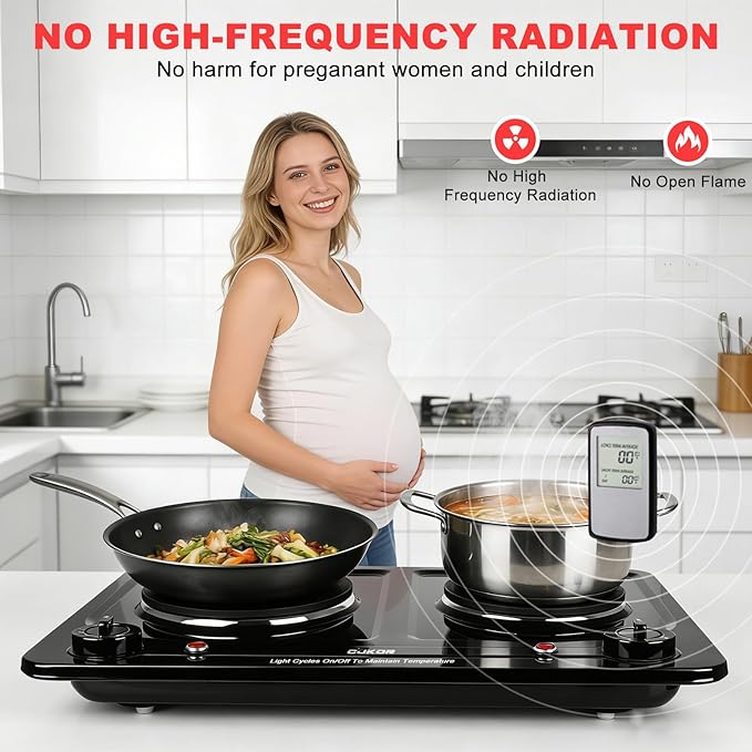 Double Burner Electric Hot Plate, 1800W Cast Iron Heating with Adjustable Temperature Control, Stainless Steel Body for Home, Dorm & Commercial Use