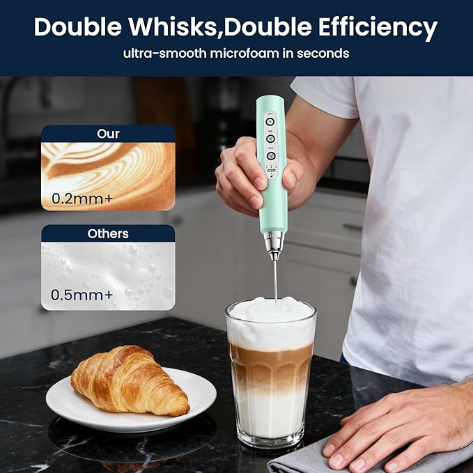 Sakgos Milk Frother with Stand Rechargeable- Handheld Coffee Frother with 3 Stainless Whisks 3 Speed Adjustable, Electric Whisk Drink Mixer, Foam Maker Blender for Matcha Latte Cappuccino Chocolate