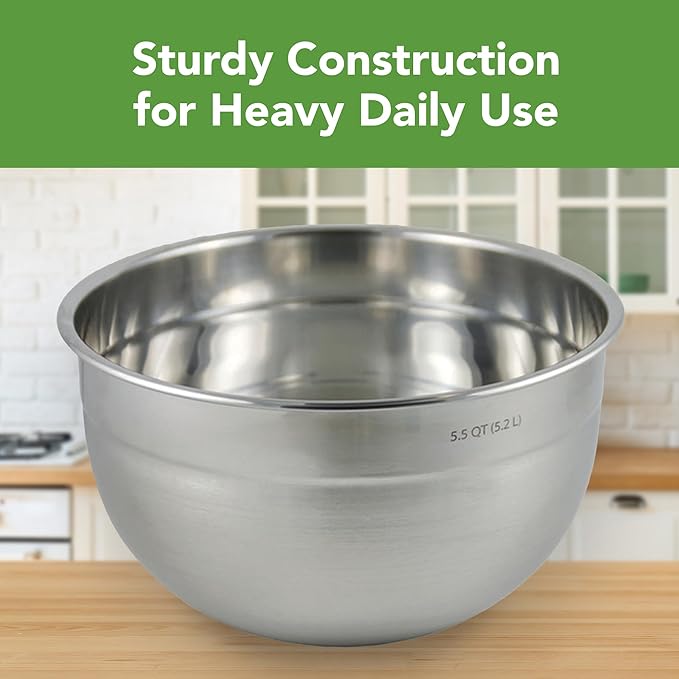 Tovolo Large Stainless Steel Mixing Bowl 5 Quart Metal Mixing Bowl for Baking Kitchen Prep with Easy Pour Rounded Lip, Dishwasher Safe Deep Metal Bowl Design for Salads, Popcorn, Kneading Bread Dough