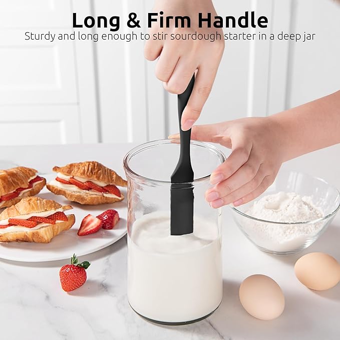 U-Taste 600ºF Heat-Resistant 10in Long Skinny Silicone Jar Spatula, and 20inx16in Large Silicone Pastry Mat Food-Grade Non-Stick Dough Rolling Mat (Black+Transparent)