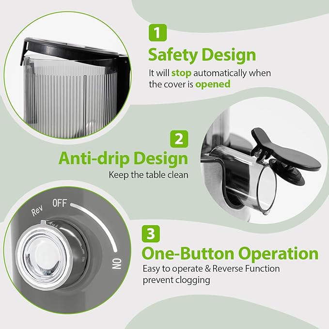Aeitto Juicer Machines Fits Whole Fruits, Cold Press Juicer with Wide Feed Chute, Masticating Juice Extractor Machine Easy to Clean, High Juice Yield, Easy to Assemble, Self Feeding
