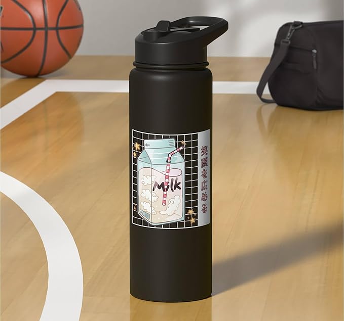 Japanese Kawaii Strawberry Milk Carton Vaporwave Grid Stainless Steel Insulated Water Bottle