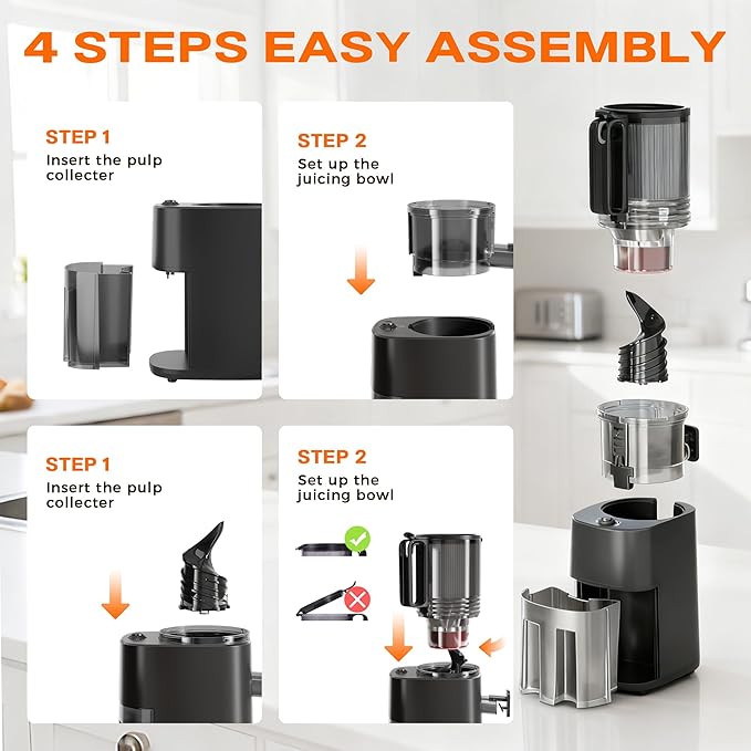 Cold Press Juicer, 5.5inch Wide Feed Chute Juicer Machine, Slow Masticating Juicer for Whole Vegetables & Fruits, Gray