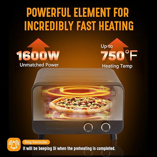 OLIXIS Pizza Oven Indoor, 1600W Electric Pizza Oven Fast Heating, 6 Presets Pizza Maker for 12 Inches, with Pizza Stone & Spatula, Upper-Bottom Independent Heating Temperature Control
