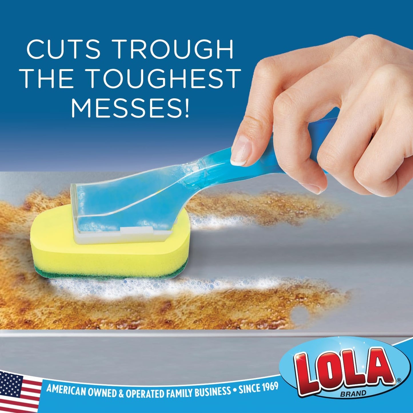 Lola Products Soap Dispenser Dish Brush Wand, Absorbent Sponge Scrubber, No Leaking. Clean Dishes, Sinks and Cookware, 1 Brush w/Head