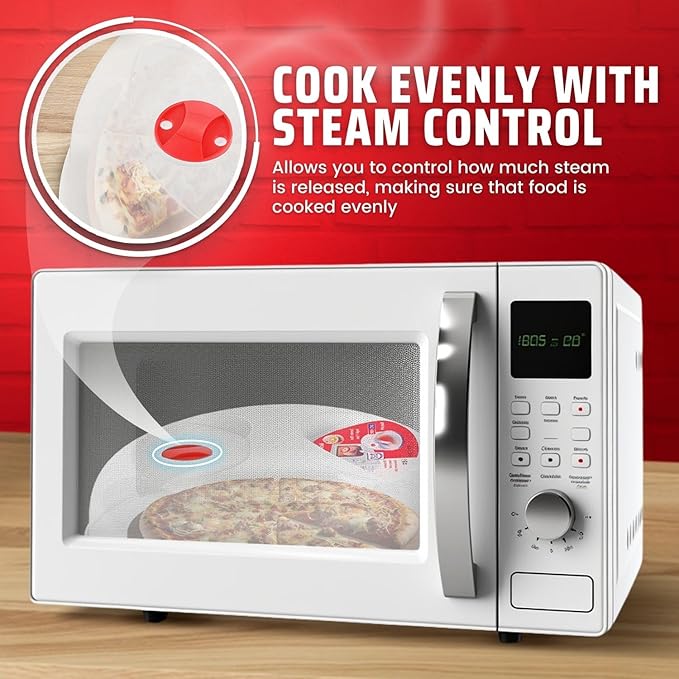 Flexzion 11.5 Inch Microwave Splatter Cover - BPA-Free Anti-Splatter Microwave Cover with Adjustable Steam Vent, Dishwasher Safe, Transparent Plastic Food Covers for Microwave Cooking