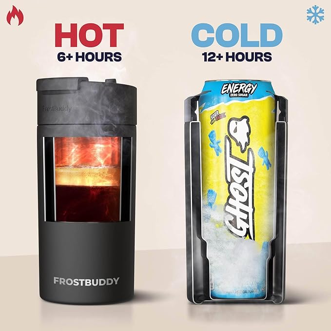 Frost Buddy Universal Buddy Can Cooler - Fits All - For Regular 12 & 16 oz or Slim-Size Bottles - Insulated Double-Walled Stainless Steel (Lights)