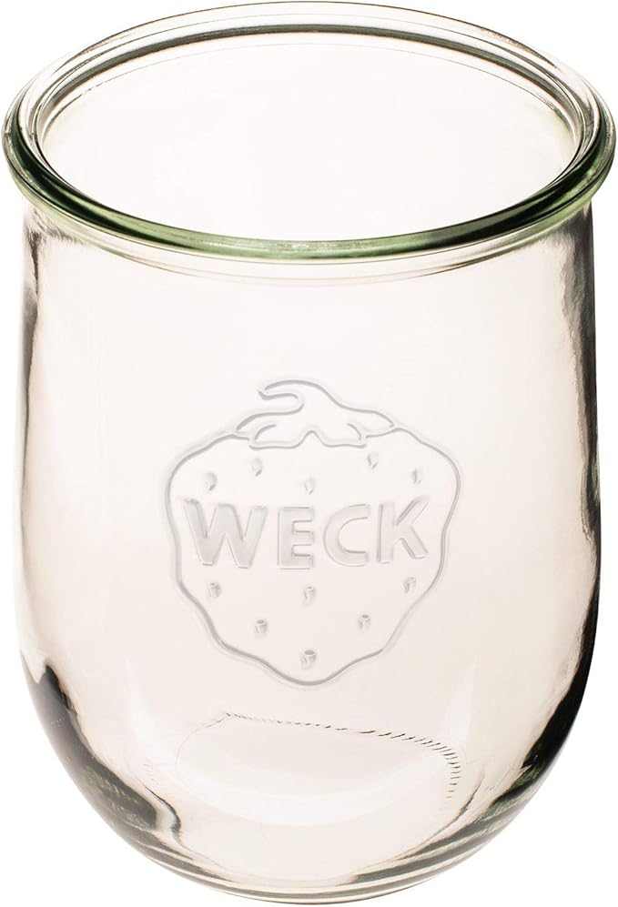 Weck Tulip Jar - Sour Dough Starter Jars for Sourdough - 1 x WECK 745 Large Clear Jar with Wide Mouth - 1 Liter Includes Glass Lid, rubber seal and steel clips