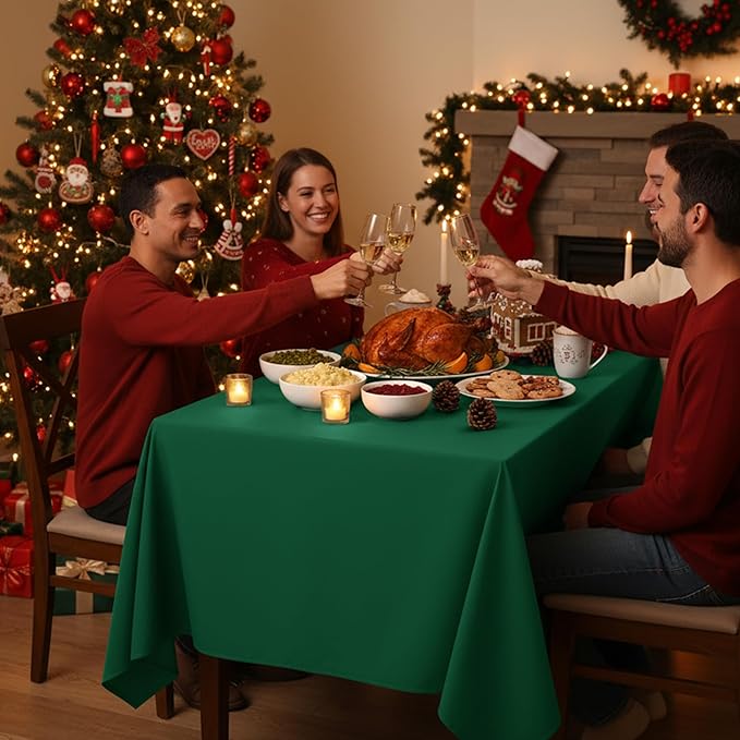 6-Pack Hunter Green Tablecloths for Rectangle Tables, 90 x 132 Inches, Stain-Resistant Polyester Fabric for 8 Foot Tables - Washable Table Covers for Weddings, Birthday Parties, Events