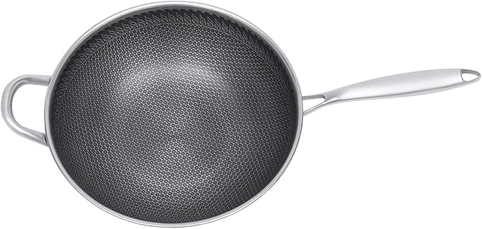 12in Woks & Stir Fry Pans Wok Pan with Lid, No Chemical Coated Chinese Woks for Electric, Induction,Gas Stoves