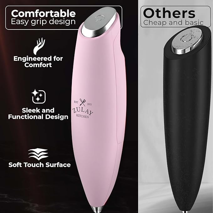 Zulay Kitchen Patented Tornado Triple Whisk Milk Frother with 4 Duracell Batteries – Handheld Foam Maker for Coffee, Lattes, Matcha & Hot Chocolate – Rich, Creamy Froth in Seconds - Candy