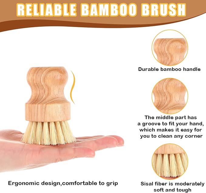 Nuenen 100 Packs Bamboo Dish Scrub Brushes Wooden Scrubbers Set Kitchen Dishwashing Scrubber with Natural Sisal Bristles for Iron Pot Pan Sink(Sisal)