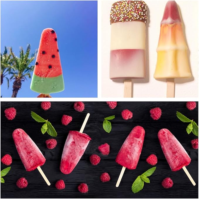 Set of 6 Stainless Steel Popsicle Molds Kit, Metal Popsicle Moulds,Homemade Ice Treat Makerwith 50 Wooden Sticks and 6 Silicone Seals and 20 Pop Bags,Cleaning Brush（Watermelon）