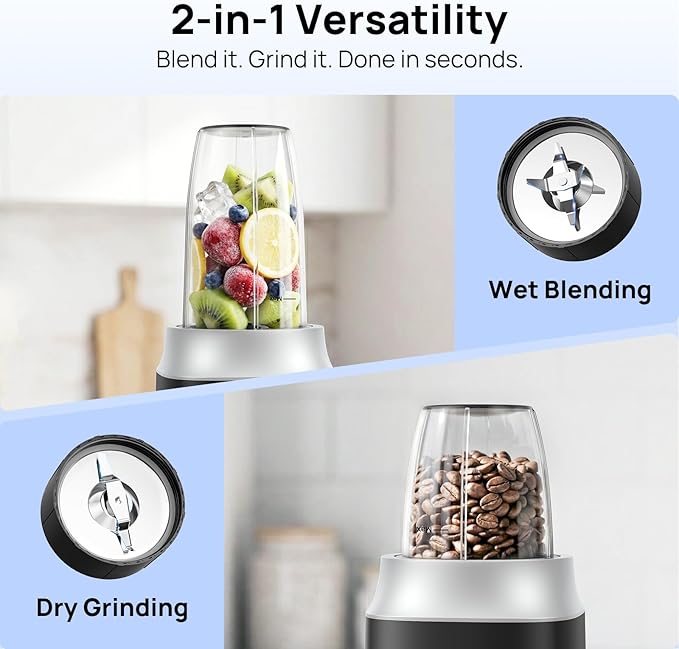 Consciot CB10 16Pcs Personal and Countertop Blender Combo, Coffee and Spice Grinder, Make Shakes and Smoothies, Frozen Drinks, Baby Food, Spreads & More, 4 Portable BPA Free To-Go Cups, 900 Peak Watt