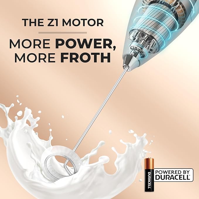 Zulay Kitchen Powerful Milk Frother Wand With 4 AA Duracell Batteries - Ultra Fast Handheld Drink Mixer - Electric Whisk Foam Maker for Coffee, Lattes, Cappuccino, Matcha & Creamer - Sunrise